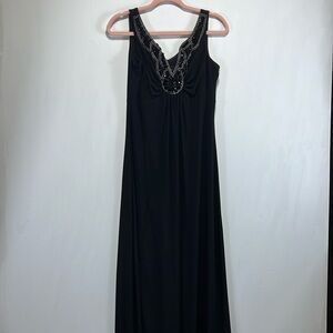 RN Studio Cocktail Dress Long Black Beaded V Neck Size Small
